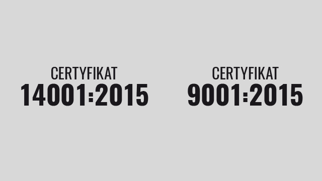 Certyfikat ISO 14001:2015 i ISO 9001:2015